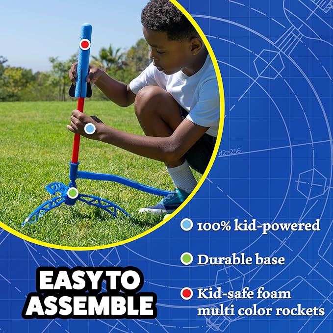 Stomp Rocket Jr Multi-Color Rocket Launcher for Kids, 8 Rockets - Fun Outdoor Kids Gifts for Boys & Girls - STEM Toy Foam Blaster Set Soars Up to 100 Feet - Ages 3 & Up