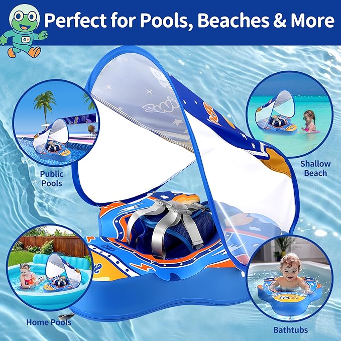Baby Beach Float with Canopy 1 Year Old Pool Float 6 Month Pool Float 12 Month Swim Float for Infants & Toddlers Infant Swim Float