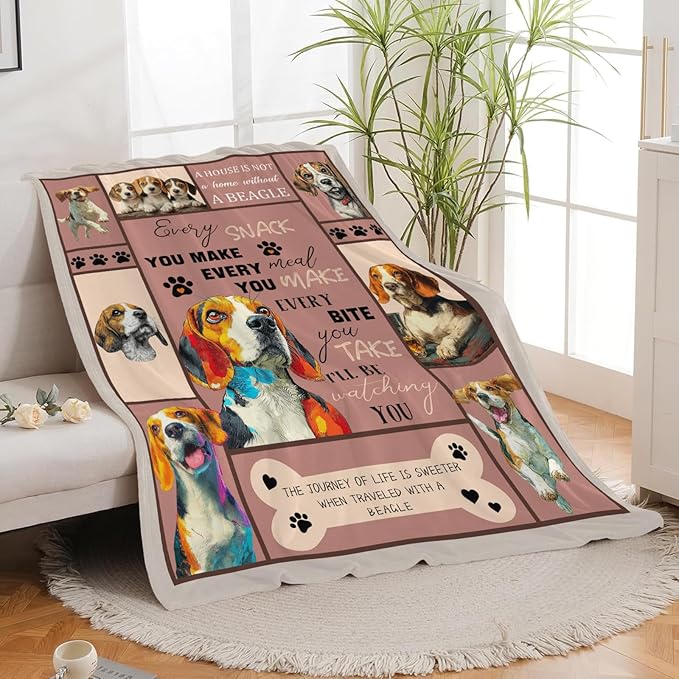 Beagle Throw Blanket Beagle Puppy Stuff Gifts for Dog Lover Kids Girls Boys Adults Women Men Soft Cozy Warm Plush Fluffy Fuzzy Fleece Blanket Decor 50''X60''