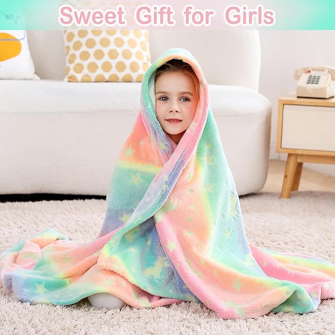 Softan Kids Unicorns Throw Blanket Glow in The Dark, Kids Blanket Gifts for Girls & Boys, Soft Cozy Flannel Luminous Unicorns Blanket for Sofa Couch Bed, Christmas Birthday Gift, 50x60IN