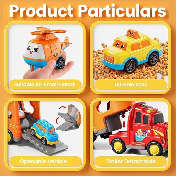 Trucks for Toddlers 3-4 Years, Toys for 3 4 5 6 7 Years Old Boy, 5 in 1 Carrier Transport Truck Vehicle Toy Set with Sound and Light, Christmas Birthday Gift for Kids 3 4 5 6 Years Old