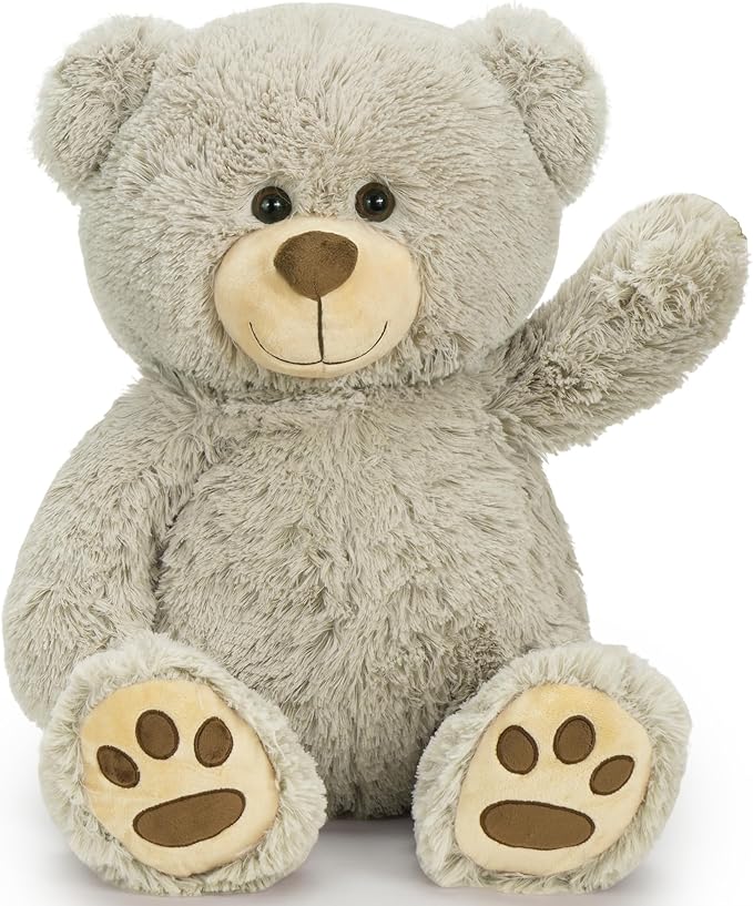LotFancy Teddy Bear Stuffed Animal, 20 inch Gray Stuffed Bear Plush Toy, with Cute Footprints, Gift for Kids Baby Toddlers on Baby Shower, Birthday, Christmas, Easter Decoration