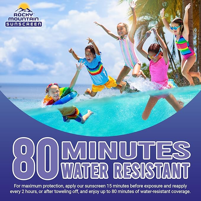 KIDS Rocky Mountain Sunscreen SPF 50 LOTION | Broad Spectrum UVA/UVB Protection | Hawaii 104 Reef Act Compliant (Oxybenzone & Octinoxate Free) | Water Resistant 80 Min | Fragrance Free | For Children