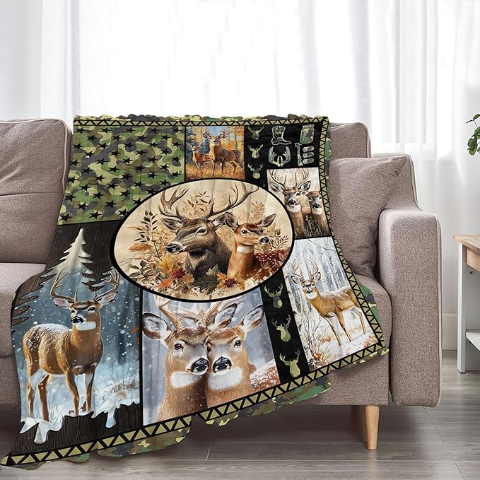 Deer Blanket Ultra Soft Cozy Camo Throw - Fleece Fuzzy Plush Hunting Lovers Decor Gifts for Women Girls Adults - Couch Sofa 60"x50"