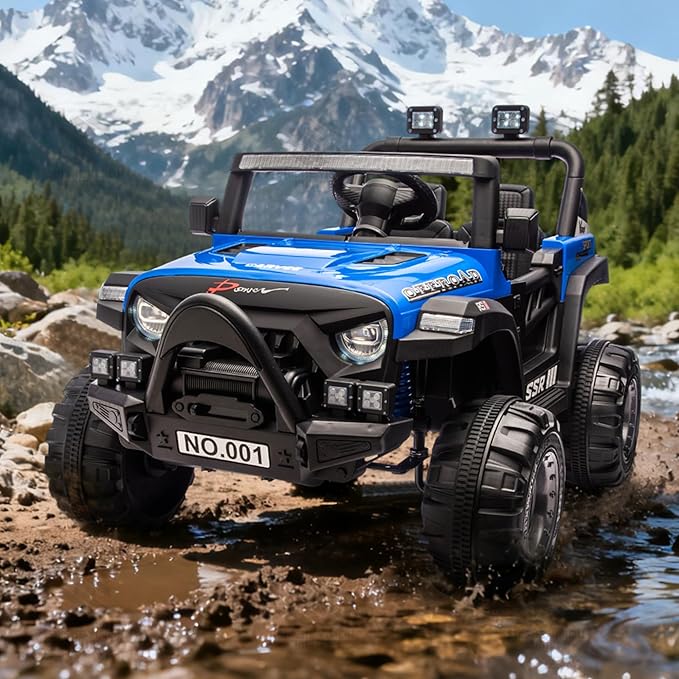 Kids Ride On Truck Car, 12V Ride On Toy Battery Powered Vehicles w/Parent Remote, Spring Suspension, Electric Car for Kids with Bluetooth Music, LED Light, Ideal Car Gift for Boys Girls, Blue