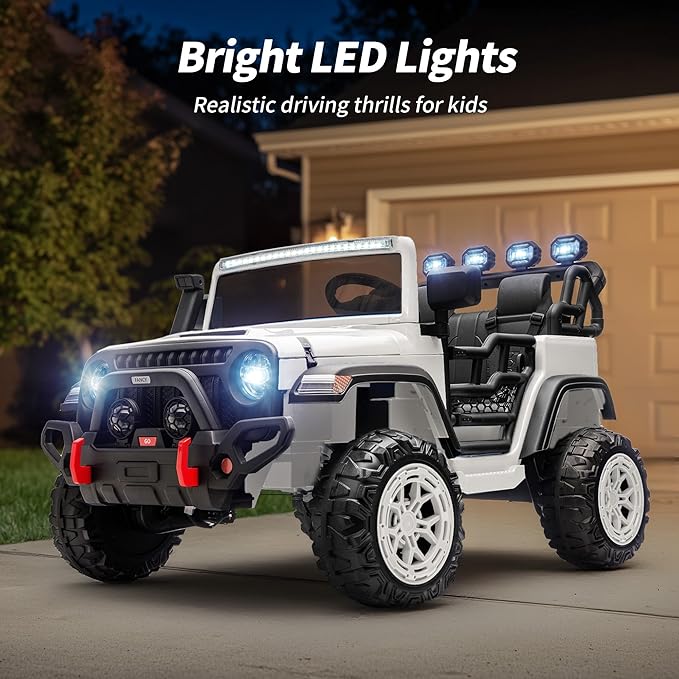 2 Seater Electric Ride on Car Truck, 24V 4x4 Ride on Toy for Kids 4-8 with Remote Control, EVA Tires - White