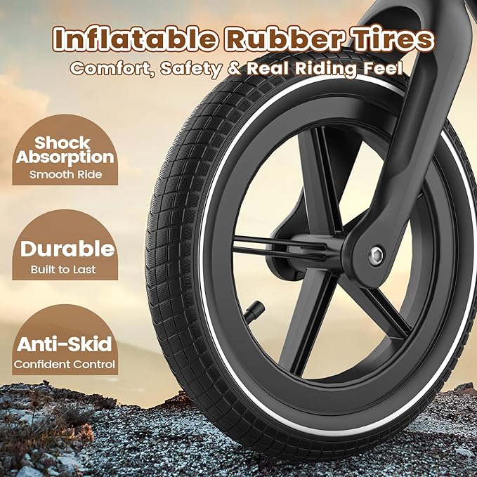 Ridego 14 Inch Balance Bike for Kids 3–6 Years, Lightweight Toddler Bike with Air Rubber Tires, Adjustable Seat, Durable Push Bicycle Gift for Boys & Girls