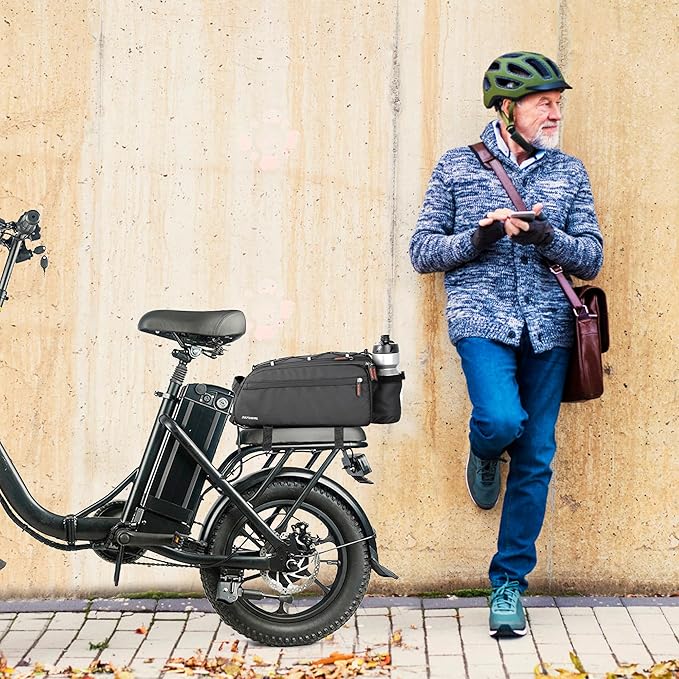 JXFUKAL Bike Bags for Bicycle Rear rack, 13L Supportive Bike Rack Bag Built-in Rigid side & Base Panel, Waterproof Reflective Ebike Trunk Pannier Saddle Seat Bag Carrier for Commuter Travel Outdoor