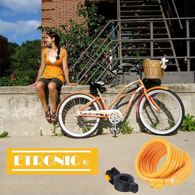 Etronic Bike Lock M6, Cable Lock 6 Feet Long Coiled Security Resettable Combo Combination Lock Bicycle Lock with Mounting Bracket