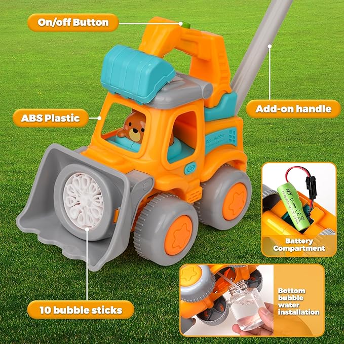 Automatic Bubble Machine for Toddlers,Construction Truck Bubble Lawn Mover W/Light,Bubble Maker Blower Toys for 3 4 5 6 Year Old Boy Girl Kids,Summer Outdoor Pool Backyard Toys for Birthday Party