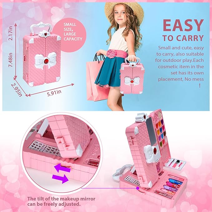 Kids Makeup Kit Girl Toys - Washable Makeup with Mirror Kid Makeup Sets for Girls 5-8,Maquillaje para Niñas, Play Make Up Kit,Best Toys for Little Girls, Ages4-12 Year Old Girl Birthday Gifts
