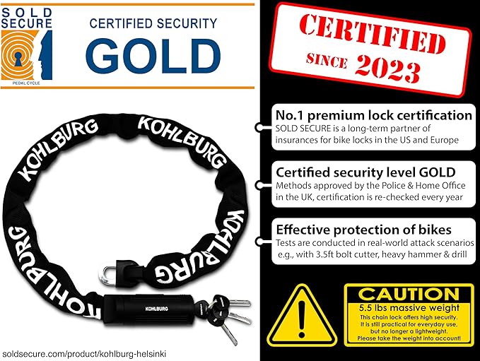 Security Chain Lock [Sold Secure Gold] – 4ft Long Bike Chain with 4 Keys – Heavy Duty Bike Lock 0.33" – for Bicycle Ebike & Motorcycle – Motorbike & Scooter Anti Theft