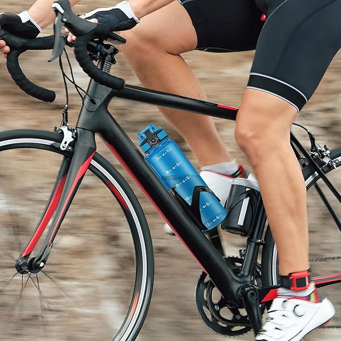 OLDLEY 32 oz Motivational Water Bottle with Time Marker, Sports Water Bottle With Strap, Leakproof & BPA Free Large Water Bottle for School, Gym, Travel, Outdoor, Tritan, Blue