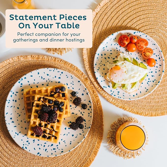 Nook Theory 4 Pack Reusable Bamboo Plates - Non-Toxic Toddler and Kids Plate, Dishwasher Safe, Not Microwavable Dinnerware (Terrablue 10")