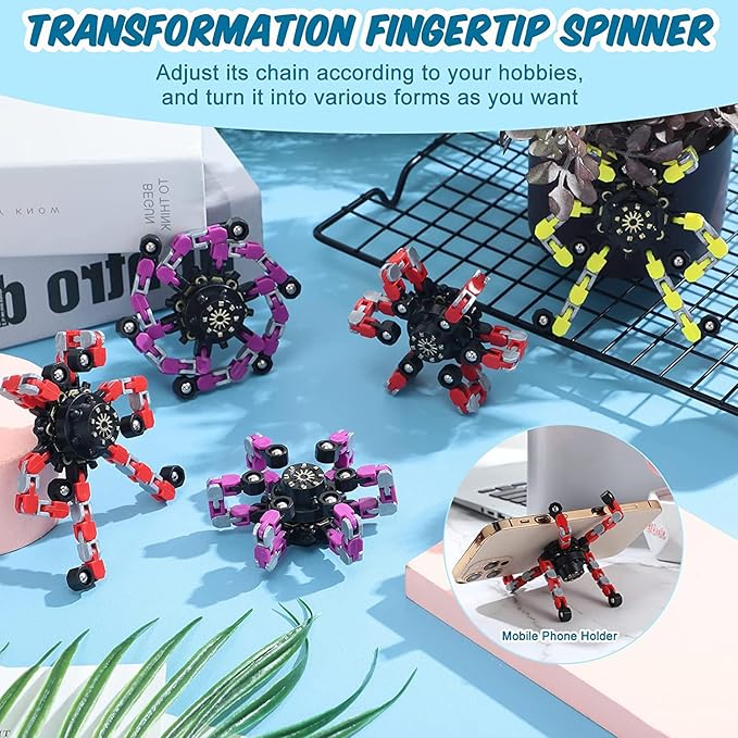100pcs Random Fidget Spinners,DIY Deformable Robot Fingertip Toys,Decompression Spinner,Deformable Creative Mechanical Gyro Toys,Stress Relief Mechanical Chain Toy for Kids Adults，Party Supplies