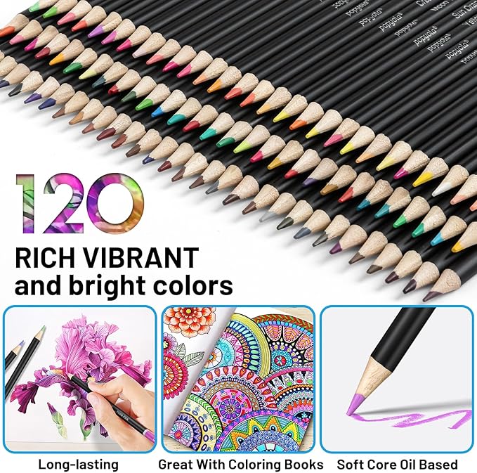 136 PCS Colored Pencils Set for Adult Coloring Books, 120 Colored Pencils with Sketchbook, Coloring Book, Sharpener, Soft Core Oil-Based Coloring Pencils for Artists Drawing Sketching Blending Shading