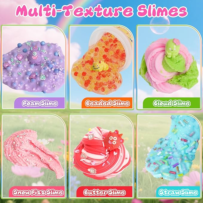 Monster Slime Kit 6×100ml, Slime Variety Pack with Different Textures, Fun Sensory Slimes Toys for Kids Adults, Slime Party Favors for Christmas Halloween Birthday Gifts