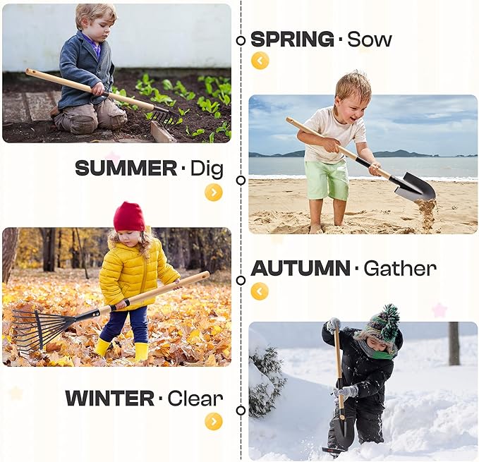 ROBOTIME Kids Wheelbarrow with Gardening Set – Metal Wheelbarrow Toddler Outdoor Play Toy with Garden Tools, Watering Can & Plant Labels, Pretend Play Yard Equipment for Boys and Girls (Grayish white)