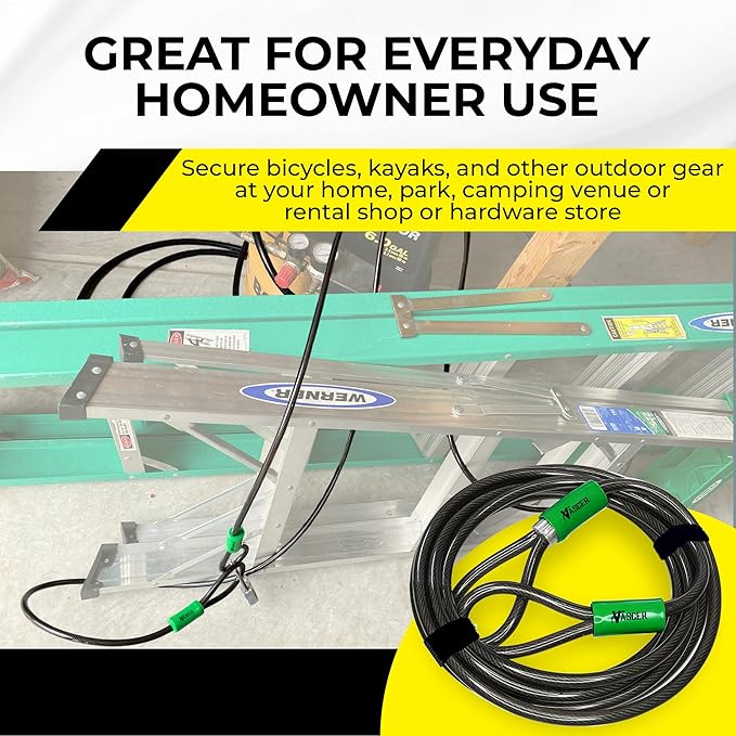 Heavy Duty Security Cable with Loops - 30 Feet (3/8") Bike Cable Lock Cut Resistant with Braided Steel and Vinyl Coating -Security Chain Lock for Bicycle, Boat, Ladder, Gate, Mower & Equipment