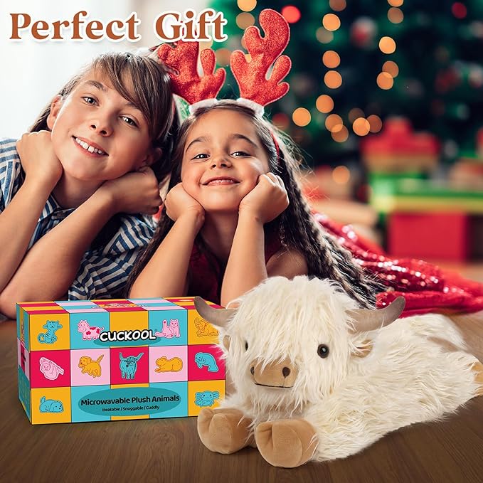 Highland Cow Stuffed Animals, Microwavable Stuffed Animal Adorable Fluffy Highland Cow Plush for Warmth Comfort, Heatable Coolable Lavender Scent Toy, Cute Soft Plushies Gift for Kid Boy Girl & Adult