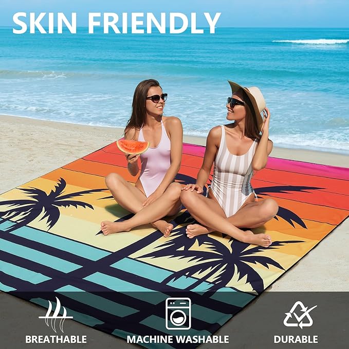 Beach Blanket Waterproof Sandproof Beach Mat 79" X 83"/10'x9'for 2-8 Adults Quick Drying Outdoor Picnic Mat Beach Accessories for Travel, Camping, Hiking