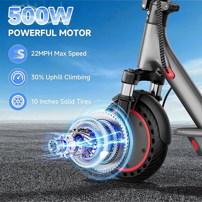 Electric Scooter for Adults, Folding E Scooter with 350W/500W Motor 16/21 Mph Top Speed, Max 19-23 Miles Long Range, 8.5''/10'' Solid Tires Commuting Scooters with Dual Brakes System, APP