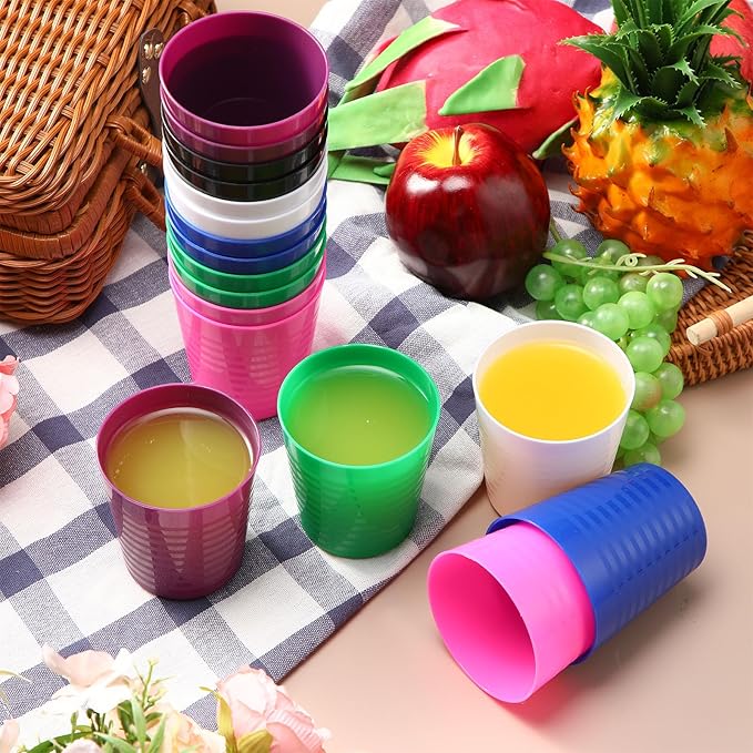 Eccliy 36pcs Kids Cups 8 oz Unbreakable Plastic Stackable Juice Reusable Tumblers Bulk Plastic Drinking Cups for Toddlers Baby Kids, Dishwasher Safe, 6 Colors(Classic color)