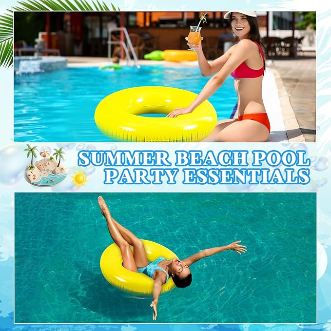 6 Pcs Inflatable Pool Floats 28 Inches Swim Tube Bulk for Adults Swimming Ring Pool Floaties for Beach Party Decorations Women and Men River Lake Summer Vacation Holiday (Yellow)