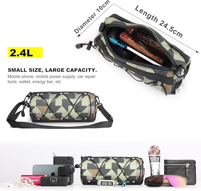 Rhinowalk Bike Handlebar Bag, Bicycle Front Bag Frame Storage Roll Bag Mountain Road Bikes Commuter Shoulder Bag Professional Cycling Accessories