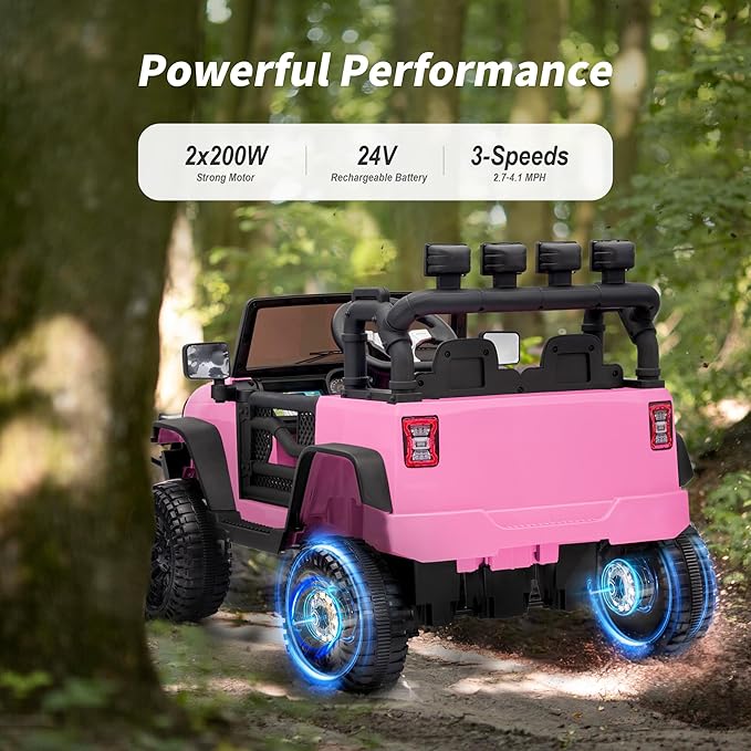 Kids Ride on Car Toy, 24V Electric Car for Kids with Remote Control, 2x200W Motors - Light Pink