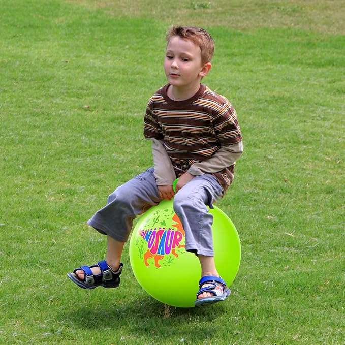 PlayZap Hopper Ball for Kids 3-8,18 Inch Green Dinosaur Bouncy Ball with Handle, Inflatable Hippity Hop Bounce Hopping Toys Indoor Outdoor for Boys Girls Gifts