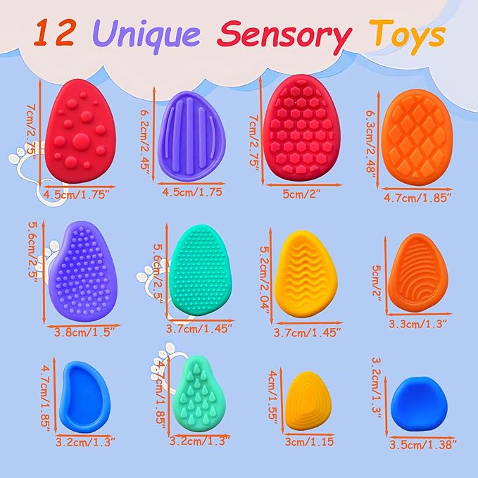 Sensory Stone Fidget Toys for Kids - 12PCS Textured Anxiety Relief Toys for Autism & ADHD, Tactile Calming Classroom Prizes, Office Coworker Gifts for Children (Set of 12)