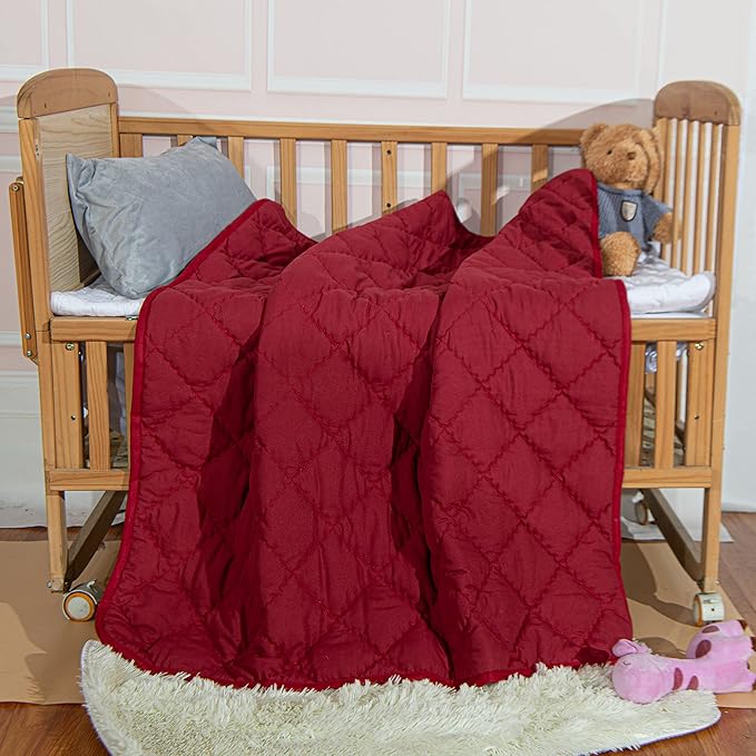 NTBAY Down Alternative Oversized Toddler Comforter, Super Soft and Warm Solid Color Baby Crib Quilted Blanket, 43x60 inches, Red