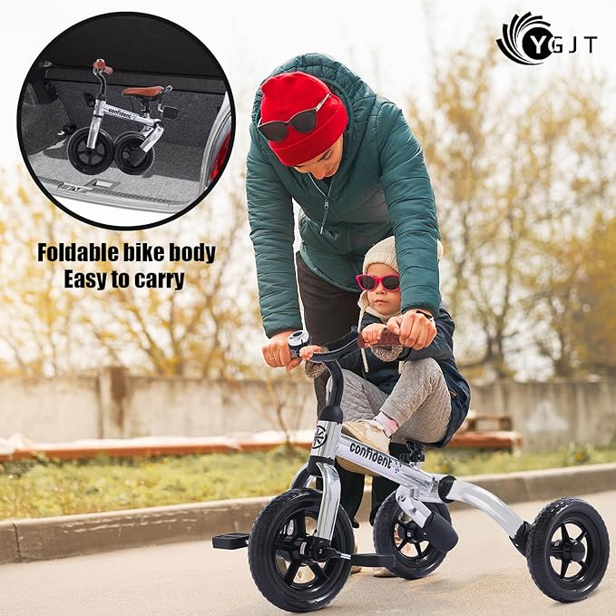 YGJT 3 in 1 Tricycle for Toddlers Age 2-5 Years Old, Folding Kids Balance Bike with Adjustable Seat and Removable Pedal, Toddler Bike Ride-on Toys for Infant, Gifts for Baby Boys Girls Birthday