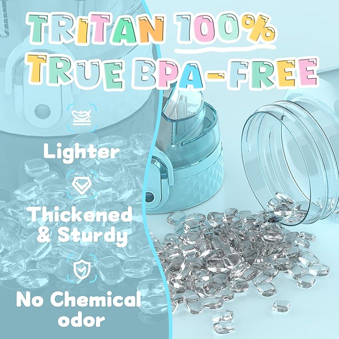 OLDLEY 12oz Kids Water Bottle for School - Motivational With Silicone Straw, Leak-Proof Tritan BPA-Free, Reusable for Girls Boys, Slate Blue