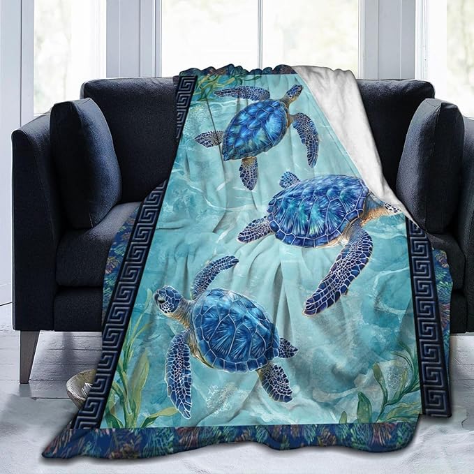 Sea Turtle Blanket Gifts for Girls Boys Ocean Turtles Throw Blankets Cozy Plush Fleece Flannel Fuzzy for Women Men Decor 60"X50"