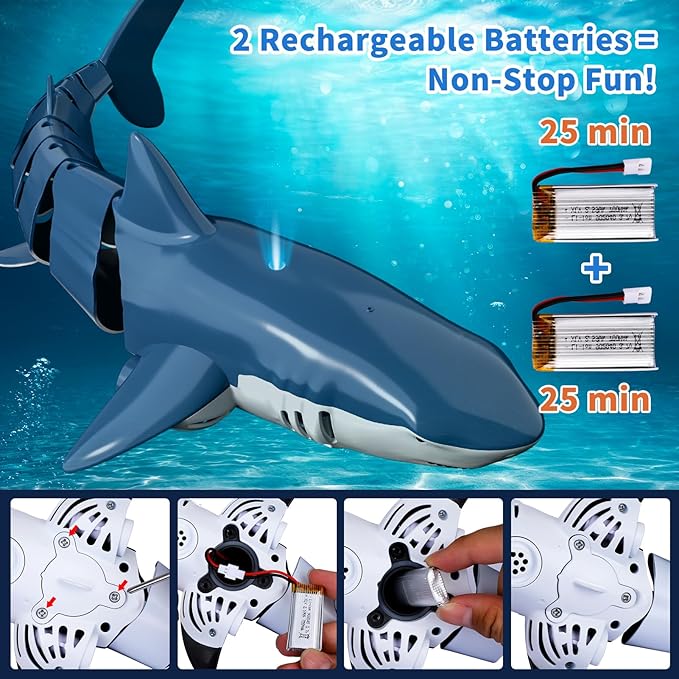 2.4GHz Remote Control Shark Toy for Pool, 1:18 Scale High Simulation RC Shark with Light & Spray Water, Electric Remote Controlled Swimming Water Toy Boat for 4 5 6 7 Year olds Kid Boys Girls