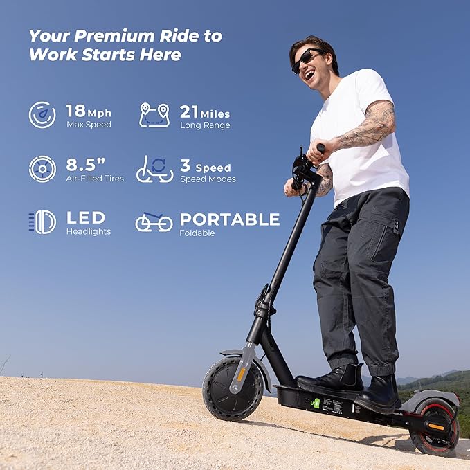 Electric Scooters - 500W/1000W/1500W Peak Motor Electric Scooter Adults, 18/28 Max MPH, 21/25/28 Miles Range, 8.5’’/9.3‘’/10‘’ Tire, Portable& Foldable Commuting E-Scooter