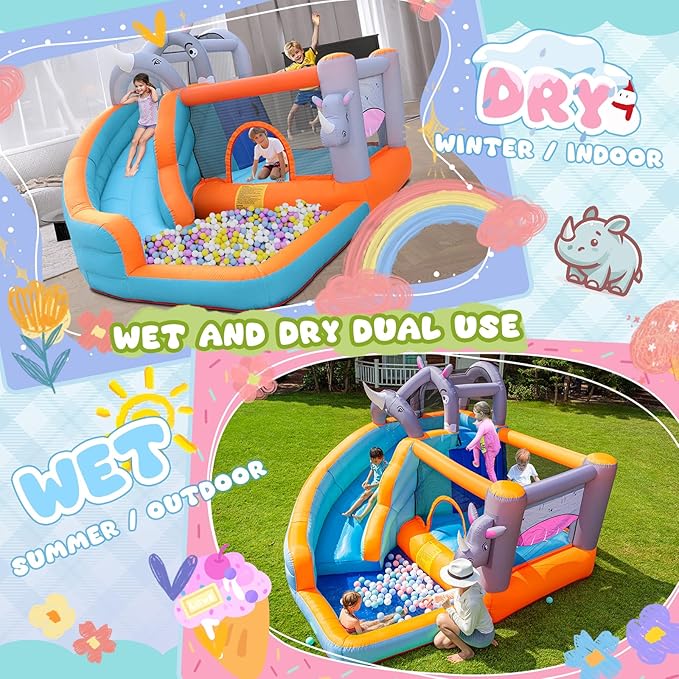 Inflatable Bounce House for Kids,Water Slide for Backyard,Indoor Bouncy House,Inflatable Water Park,Jumping Castle with Ball Pit,Jump House with Waterslide,Obstacle Course Bounce House