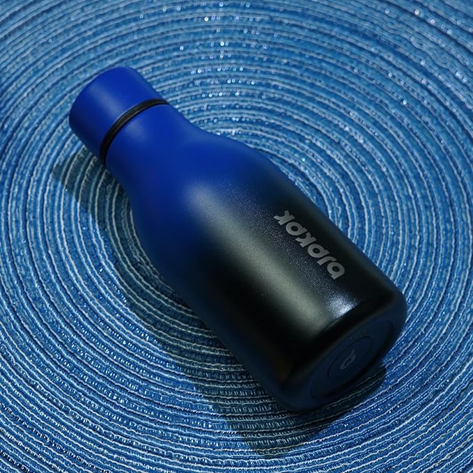 BJPKPK Insulated Water Bottles, 12oz Stainless Steel Metal Water Bottle with Strap, BPA Free Leak Proof Thermos, Mugs, Flasks, Reusable Water Bottle for Sports & Travel, Blue Black