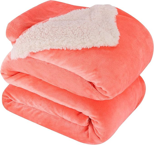 NANPIPER King Size Sherpa Blanket, Soft Fleece Throw for Bed, Reversible Thick Fuzzy Blanket for Winter (Living Coral, 90x108 inches)