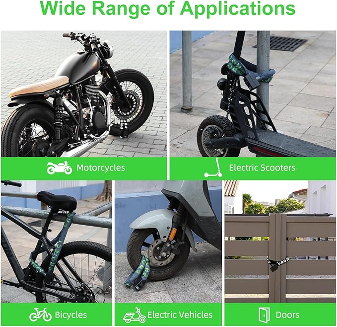 110db Bike Chain Lock with Alarm, 4ft Biycle Lock with Anti-Theft Alarm, Heavy Duty Anti Theft Security Cycling Chain Locks Suitable for Scooter, Bicycle, Motorcycle, Gate