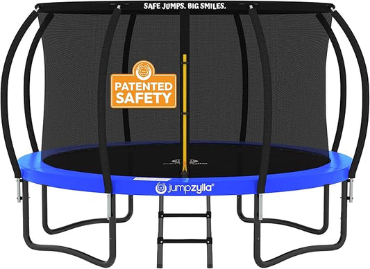 JUMPZYLLA Trampoline Outdoor 8FT 10FT 12FT 14FT 15FT 16FT with Enclosure and Ladder, ASTM Approved Recreational Trampoline for Kids and Adults, Anti-Rust Coated Frame