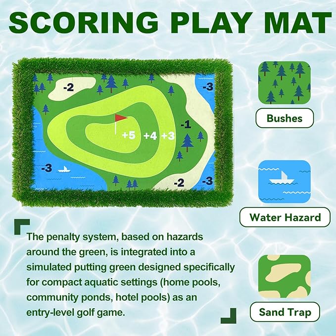 Cupohus Stable Floating Golf Green for Pool-35"x 24" Floating Chipping Green Practice Mat, Adult Fun Backyard Water Golf Games Gift, Support Training Competition for 4 Golfers (Simple Model)