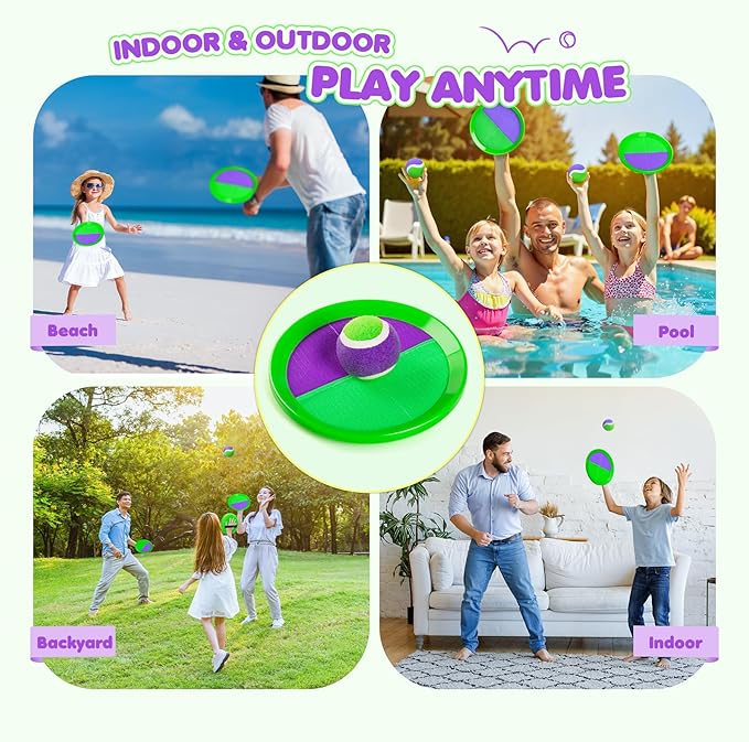 Toss and Catch Ball Set for Toddlers Kids Adults - 4 Pack - Beach Toys Pool Toys Outdoor Yard Games for Family- Sturdy & Water-Resistant - Classic Gift for Boys Girls 3 4 5 6 7 8 9 10 11 12+ Years Old