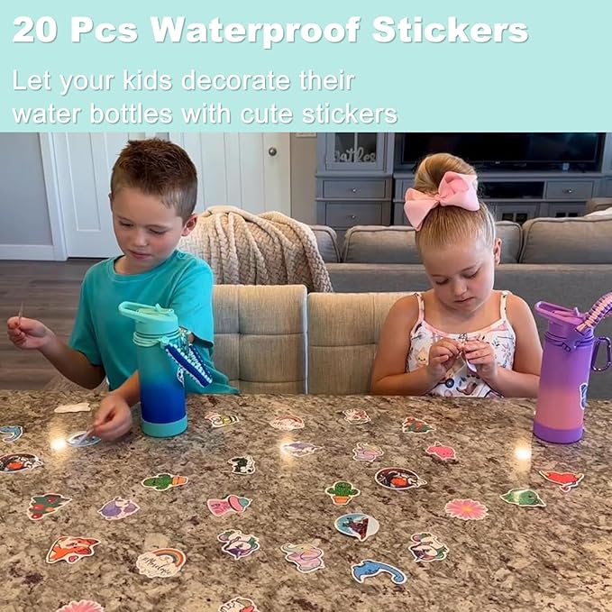 Mininoo Boys Water Bottle for School, 16oz Stainless Steel Insulated Metal Water Bottle with Straw Lid for Girls, Boys (Sky/Blue)