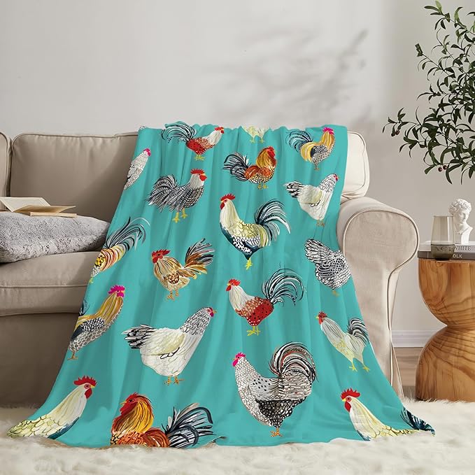 Farmhouse Chicken Blanket Ultra Soft Cozy Farm Rooster Throw Blanket Fleece Fuzzy Plush Bedding Country Chicken Gifts for Women Girls Kids Adults 60"x50"