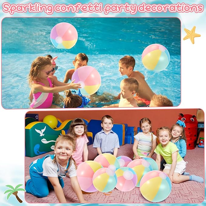 24 Pcs Inflatable Beach Balls Bulk Pastel Color Jumbo Big Macaron Beach Balls for Adults Summer Swimming Pool Water Games Party Favor(16,12,8 Inch)