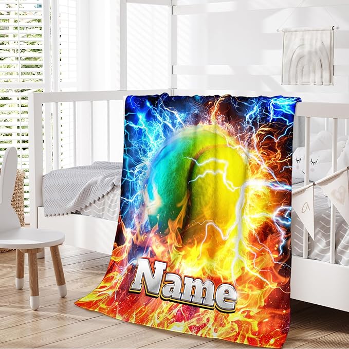 Tennis Blanket for Son Grandson on Birthday, Personalized 50x40 Inches Cozy Soft Small Tennis Blankets for Kids Boys Sports Decor for Sofa Couch