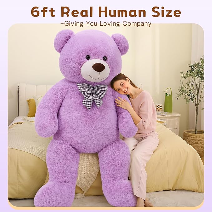 MaoGoLan Big Teddy Bear 6 Feet,Life Size Huge Teddy Bear Plush Stuffed Animal,Adorable and Soft Purple Teddy Bear Gift for Christmas,Valentines,Birthday,or Long Distance